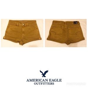 America Eagle Super Super Stretch Mustard Shorts High Rise Shorty Size 8
